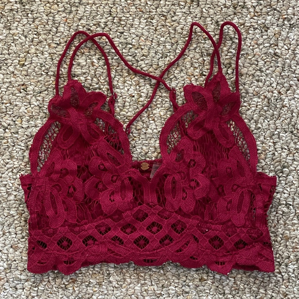 wine red floral lace bralette